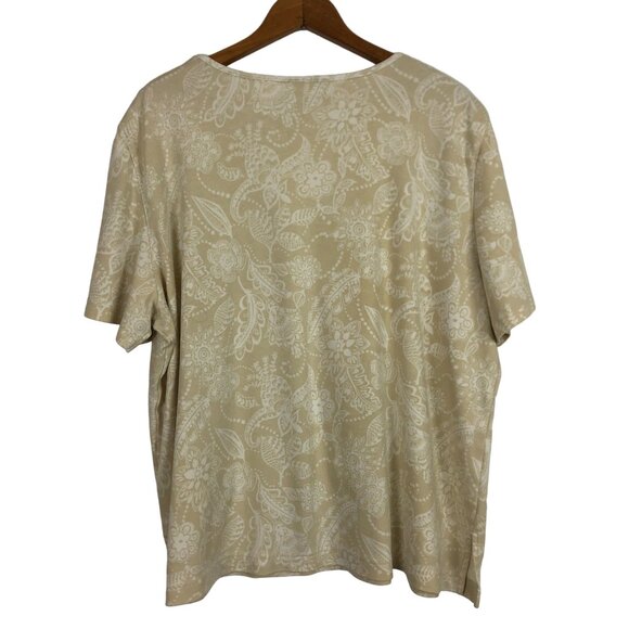 Alfred Dunner Floral Embroidered Top XL Square Neckline Short Sleeve Beaded - Picture 7 of 9